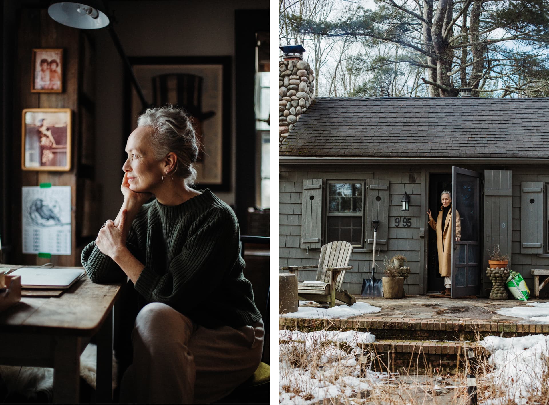 Laura Silverman sits in a dark cabin