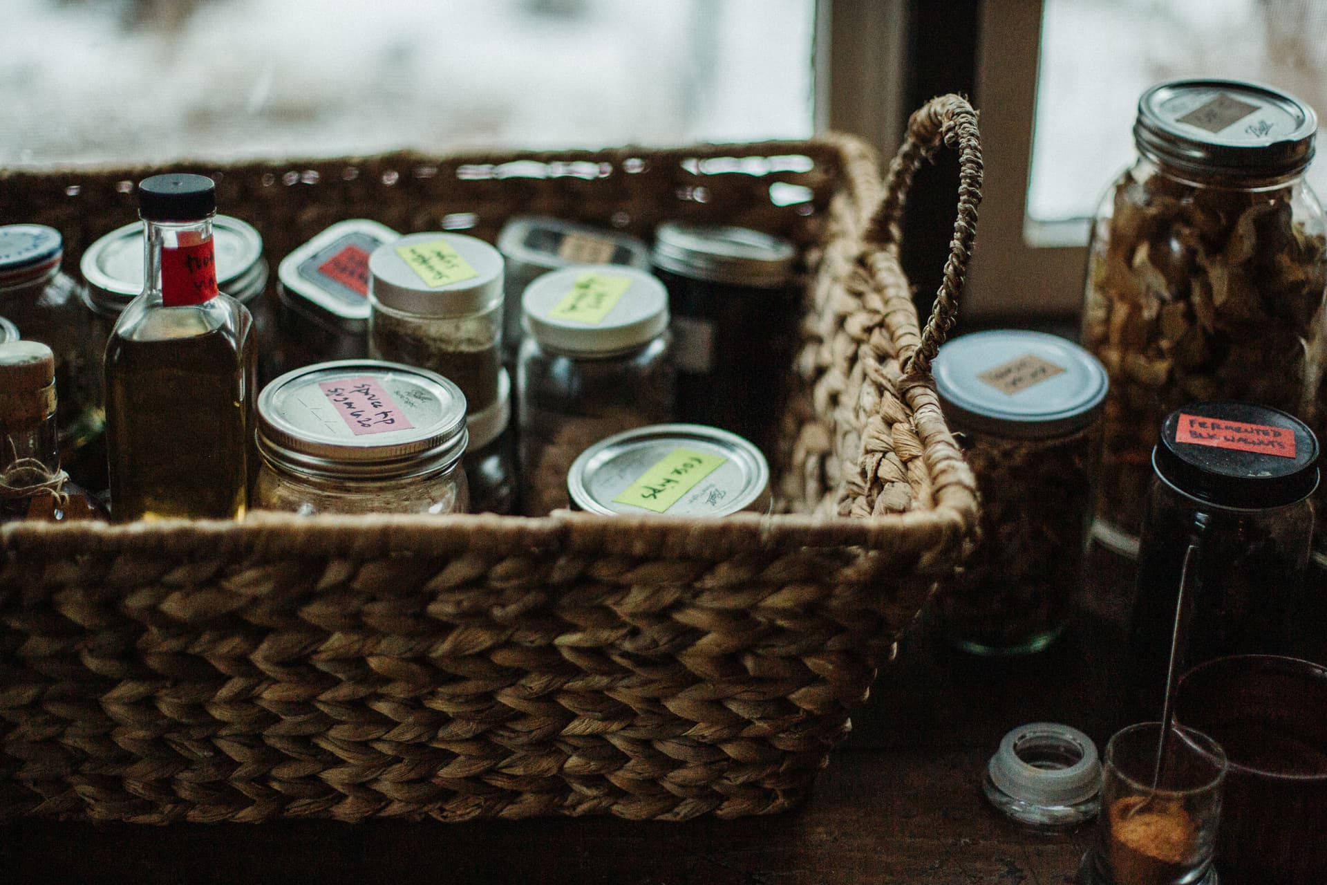 Close up of a basket on a table