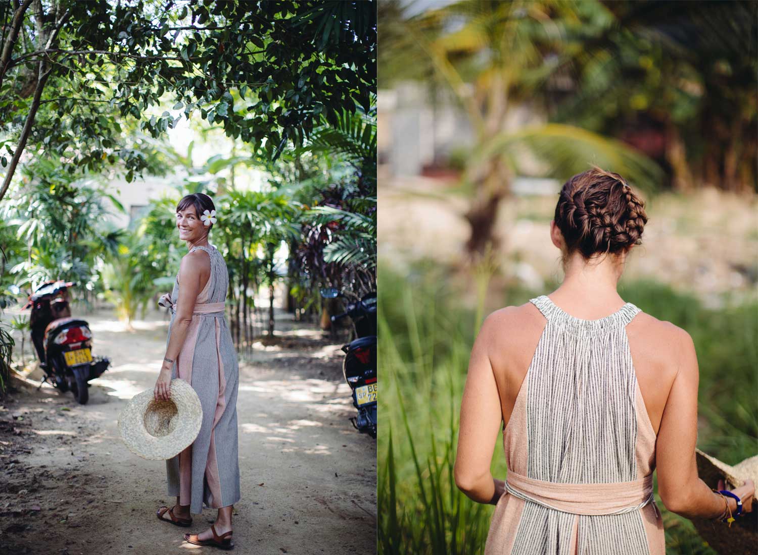 Two images of Taryn Elledge-Penner walking outside.
