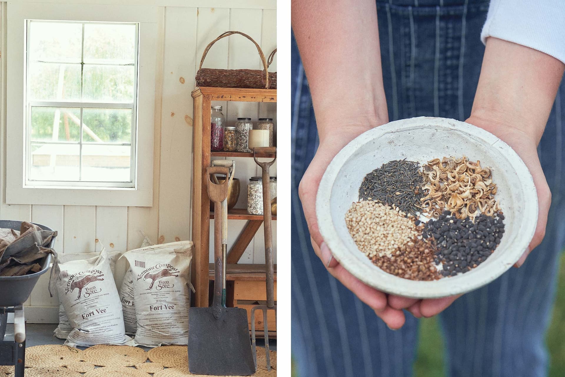 Two images. The first is of an inside shelf. The second is a bowl of spices.