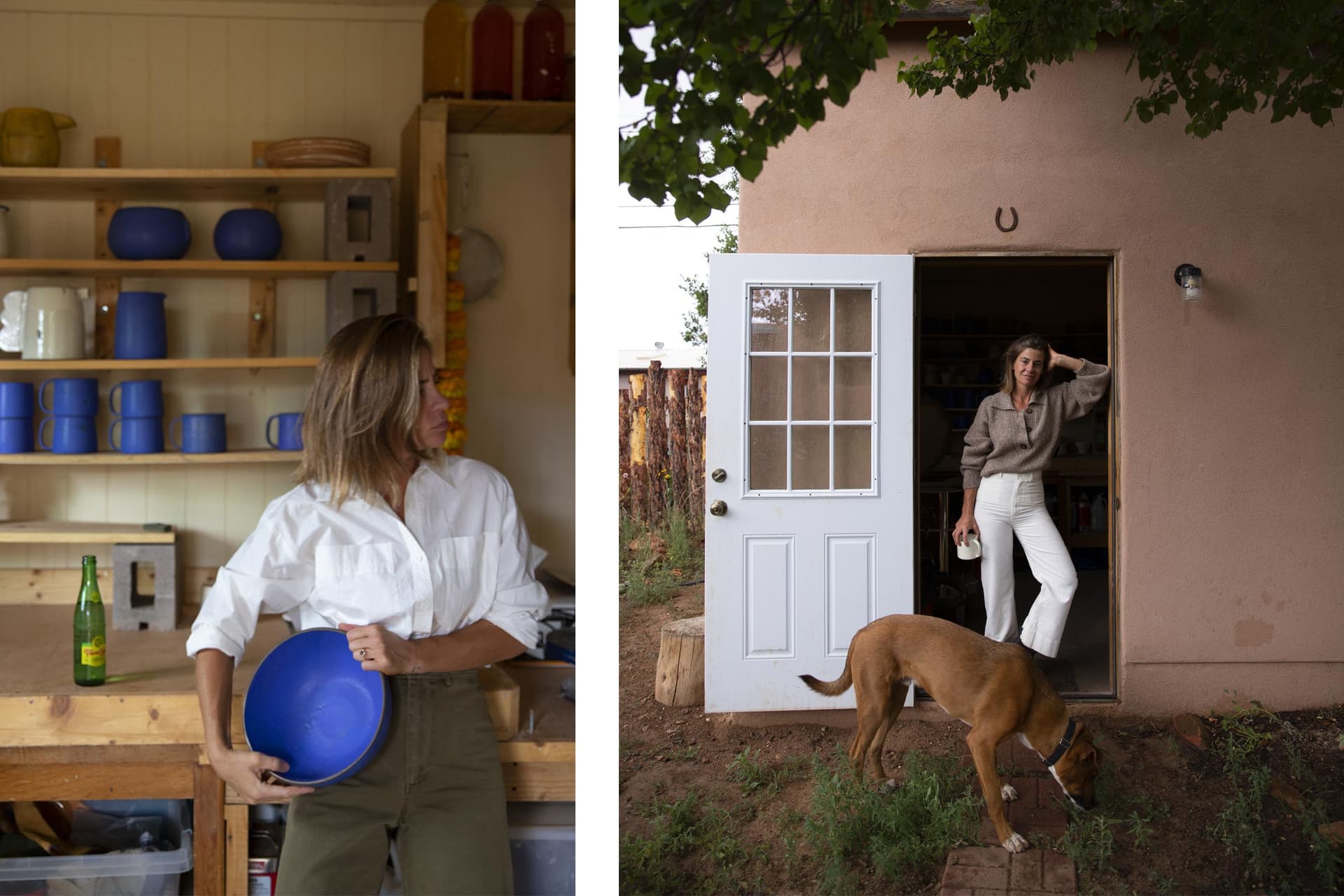 Two images of Krysta Jabczenski standing and facing away from the camera.
