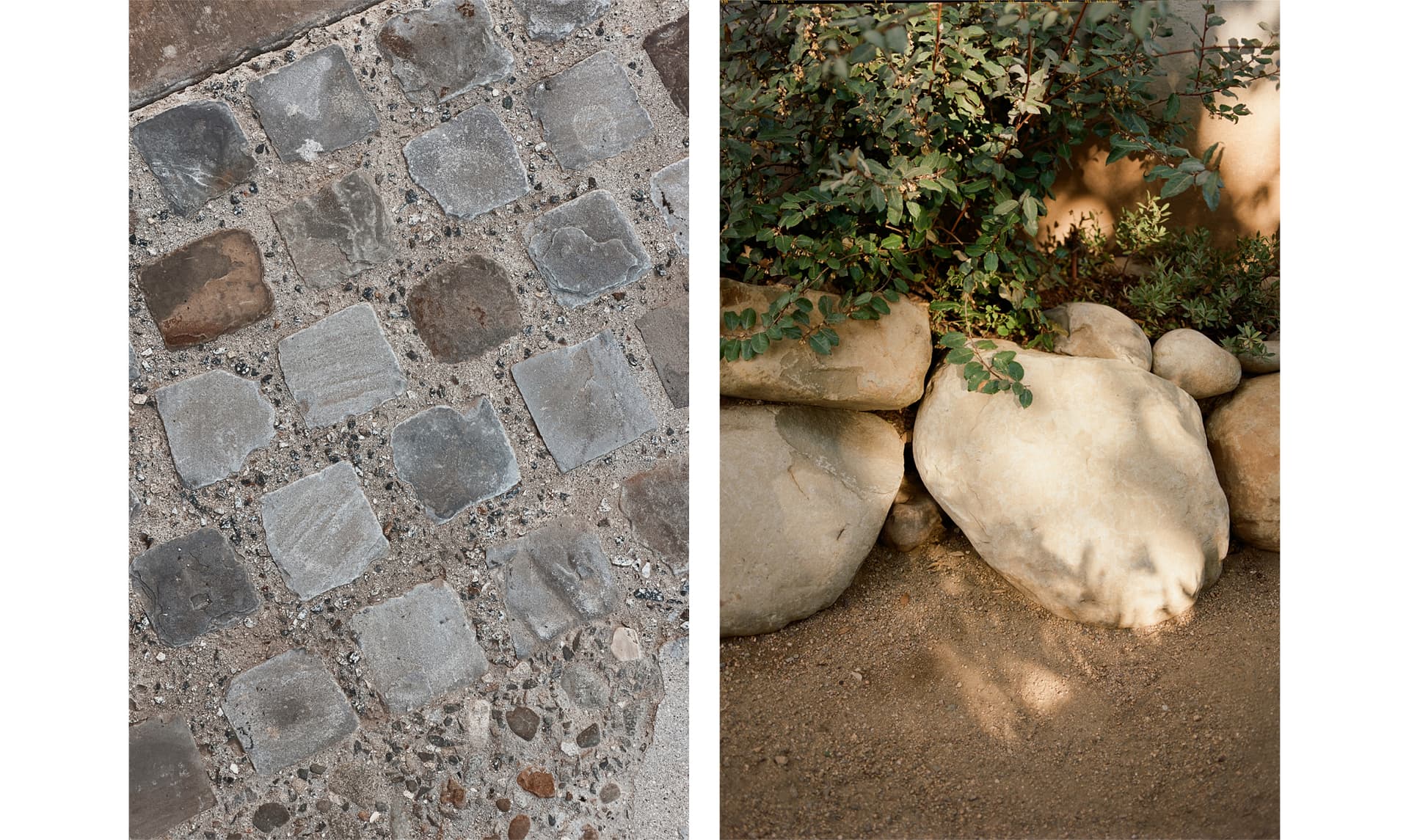 Two images of a landscaped garden.